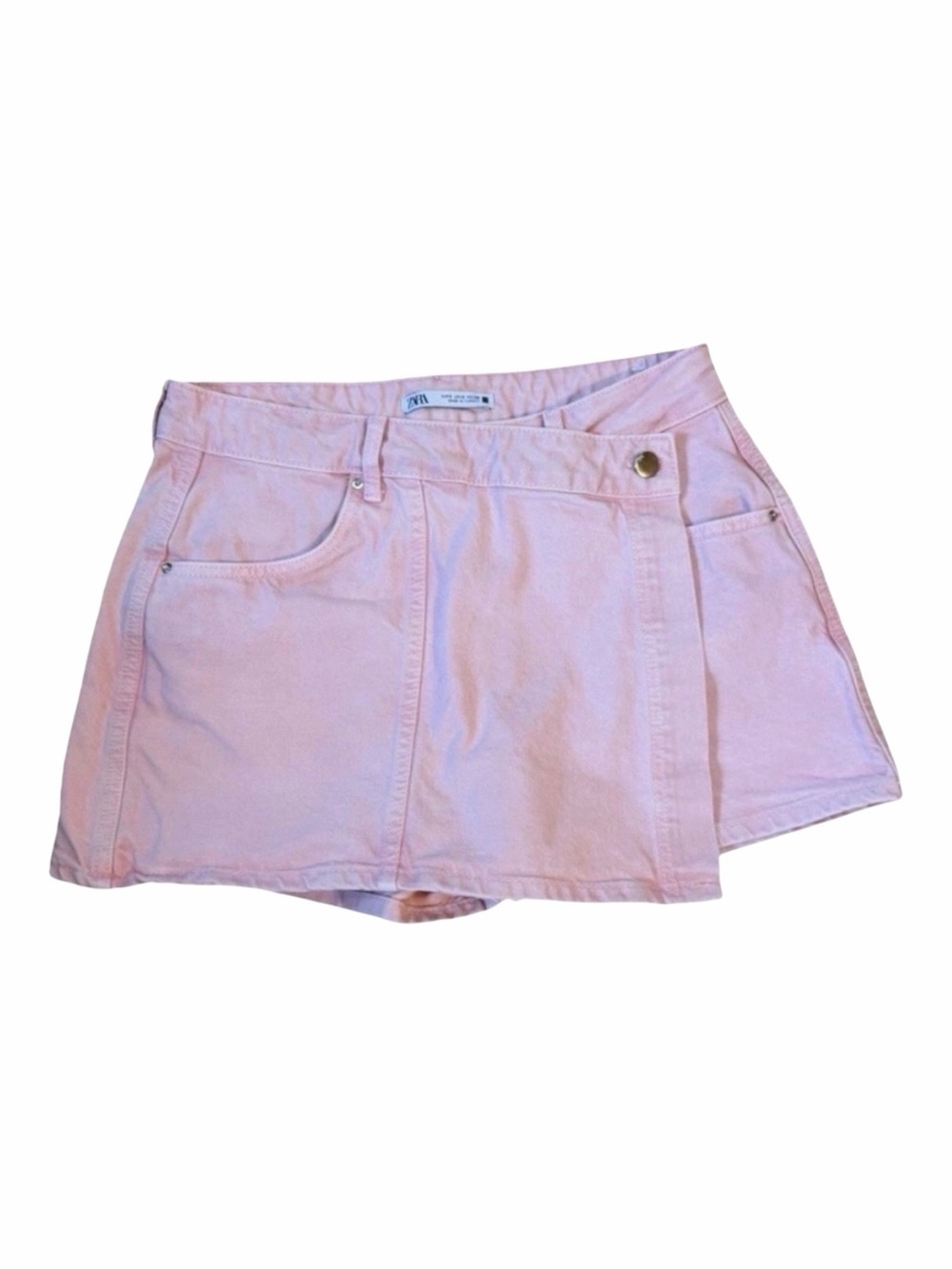 Zara High Waist Denim Shorts Pink Button Pockets Women Size S